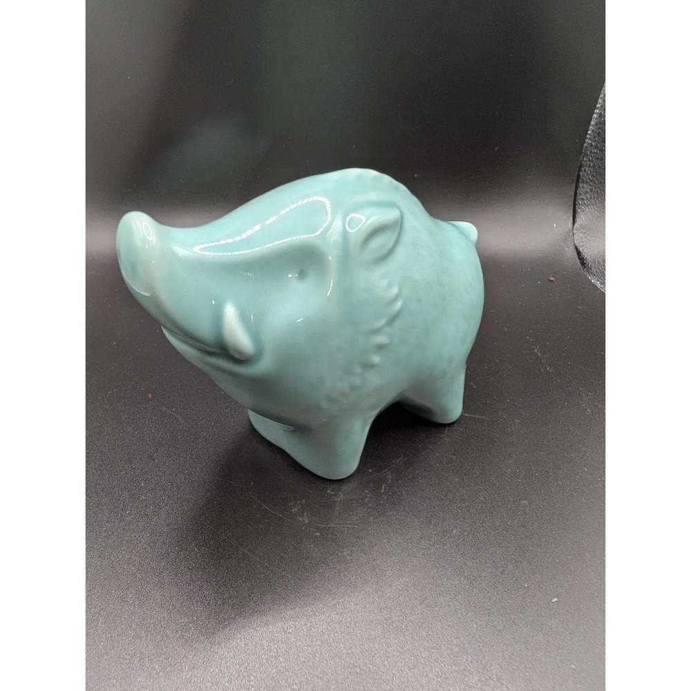 Celadon Glazed Wild Boar Ceramic Figurine Japan Aqua Blue